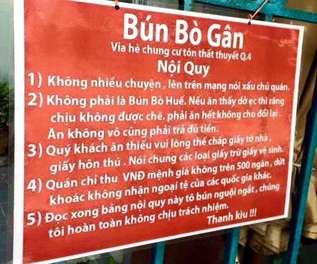 Bảng nội quy hài của quán ăn bị tạm giữ vì nội dung lạ