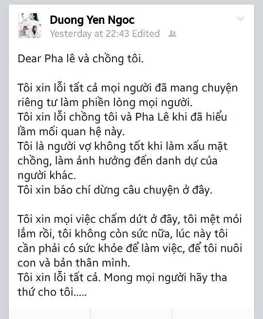 Chia sẻ của Dương Yến Ngọc trên trang cá nhân.